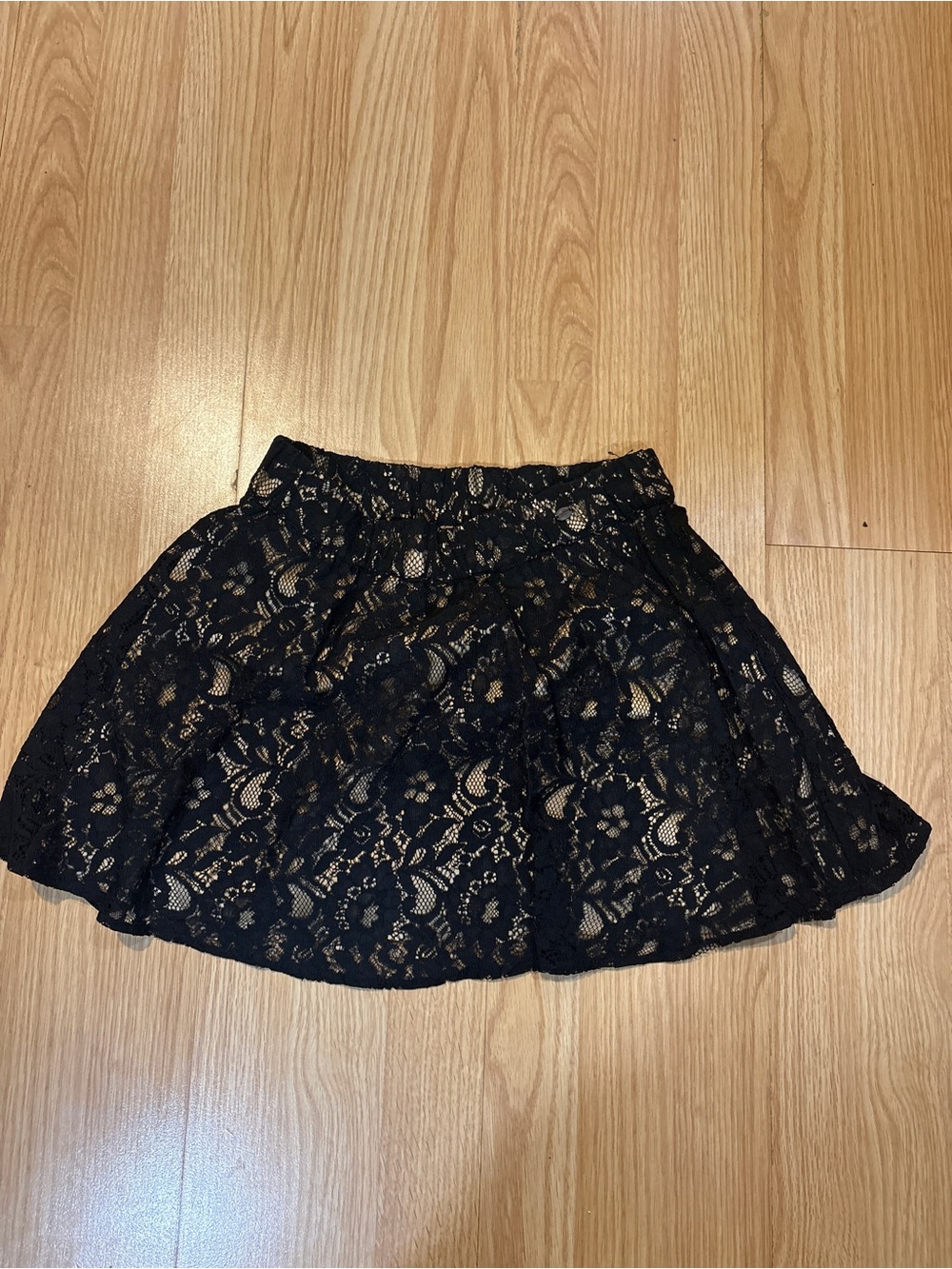 Guess Black Lace Circle Skirt with Nude Lining